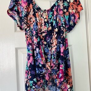 Floral Button-Down Tie-Front Top